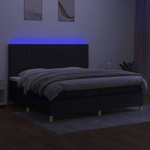 Krevet box spring s madracem LED crni 200x200 cm od tkanine - Crna 200 x 200 cm Okomite pruge Cijena