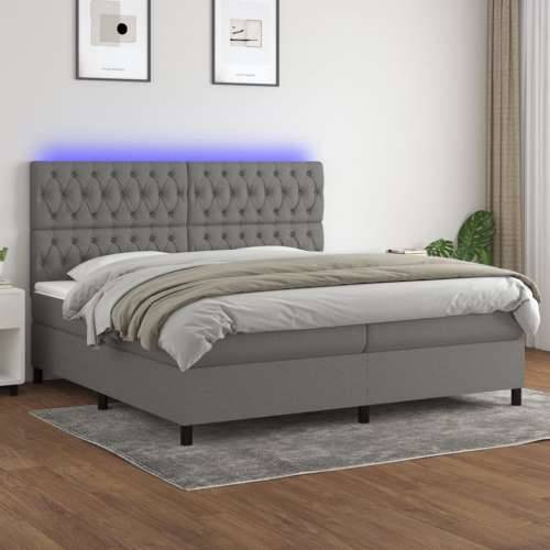 Krevet box spring s madracem LED tamnosivi 200x200 cm tkanina - Tamno siva 200 x 200 cm Dizajn s gumbima Cijena