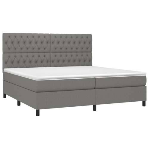 Krevet box spring s madracem LED tamnosivi 200x200 cm tkanina - Tamno siva 200 x 200 cm Dizajn s gumbima Cijena