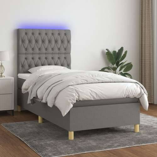 Krevet box spring s madracem LED tamnosivi 90x190 cm tkanina - Tamno siva 90 x 190 cm Dizajn s gumbima Cijena
