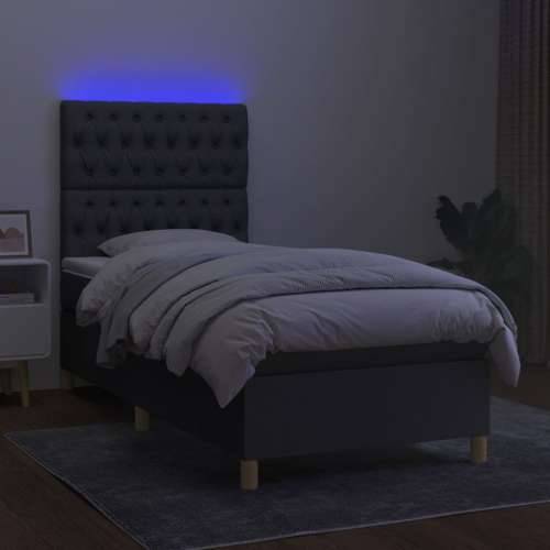 Krevet box spring s madracem LED tamnosivi 90x190 cm tkanina - Tamno siva 90 x 190 cm Dizajn s gumbima Cijena