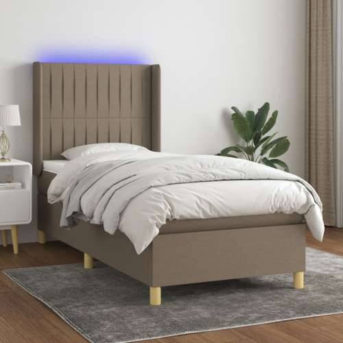 Krevet box spring s madracem LED smeđesivi 90x200 cm tkanina - Sivo-smeđa 90 x 200 cm Okomite pruge Cijena