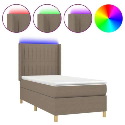 Krevet box spring s madracem LED smeđesivi 90x200 cm tkanina - Sivo-smeđa 90 x 200 cm Okomite pruge Cijena