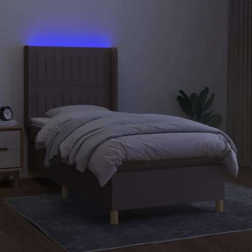 Krevet box spring s madracem LED smeđesivi 90x200 cm tkanina - Sivo-smeđa 90 x 200 cm Okomite pruge Cijena