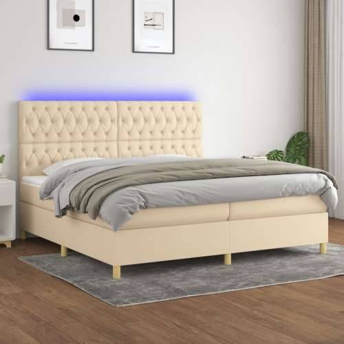 Krevet box spring s madracem LED krem 200x200 cm od tkanine - Krema 200 x 200 cm Dizajn s gumbima Cijena