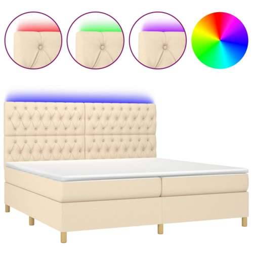 Krevet box spring s madracem LED krem 200x200 cm od tkanine - Krema 200 x 200 cm Dizajn s gumbima Cijena