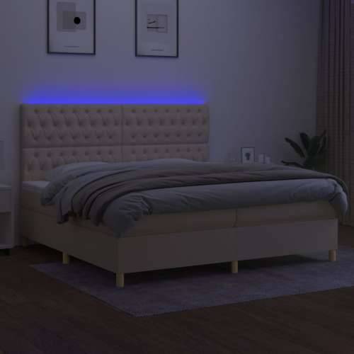 Krevet box spring s madracem LED krem 200x200 cm od tkanine - Krema 200 x 200 cm Dizajn s gumbima Cijena