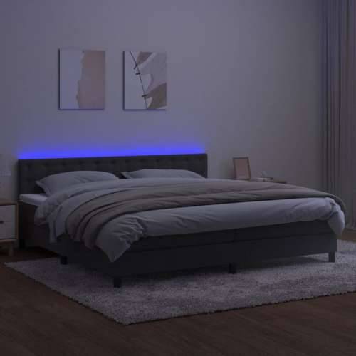 Krevet box spring s madracem LED tamnosivi 200x200 cm baršun - Tamno siva 200 x 200 cm gumbi Cijena