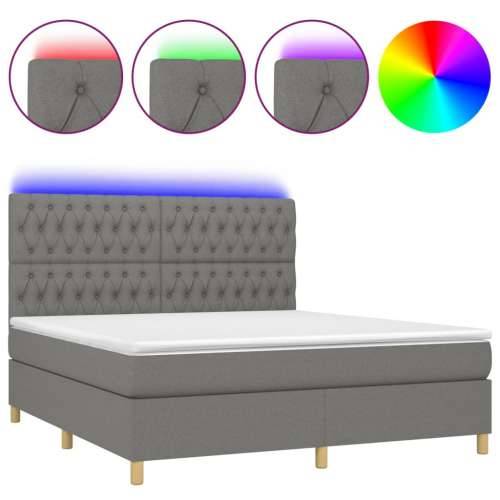 Krevet box spring s madracem LED tamnosivi 160x200 cm tkanina - Tamno siva 160 x 200 cm Dizajn s gumbima Cijena