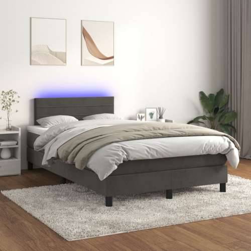 Krevet box spring s madracem LED tamnosivi 120 x 200 cm baršun - Tamno siva 120 x 200 cm vodoravne pruge Cijena