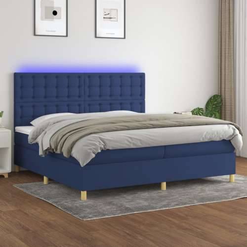 Krevet box spring s madracem LED plavi 200x200 cm od tkanine - Plava 200 x 200 cm gumbi Cijena