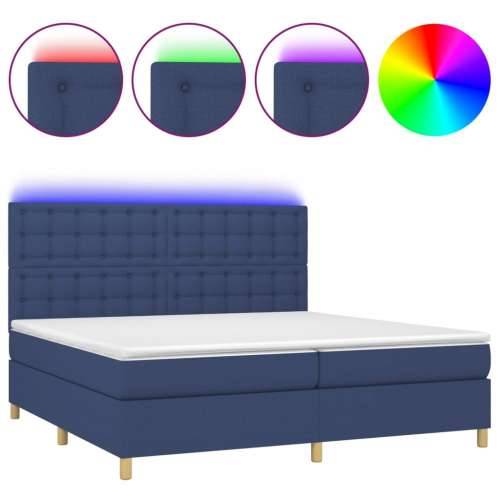 Krevet box spring s madracem LED plavi 200x200 cm od tkanine - Plava 200 x 200 cm gumbi Cijena