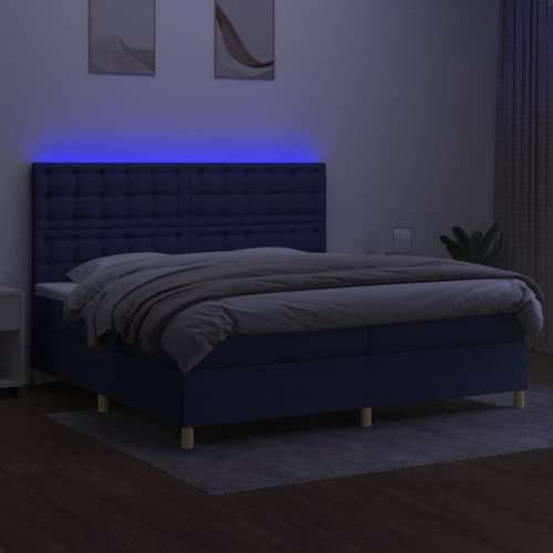 Krevet box spring s madracem LED plavi 200x200 cm od tkanine - Plava 200 x 200 cm gumbi Cijena