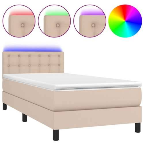 Krevet box spring i madrac LED cappuccino 80x200cm umjetna koža - Boja cappuccina 80 x 200 cm gumbi Cijena