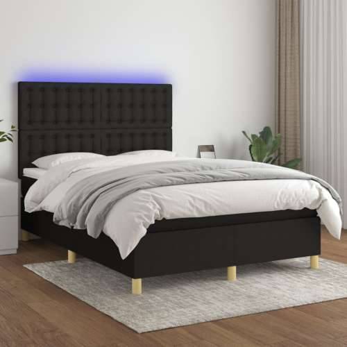 Krevet box spring s madracem LED crni 140x200 cm od tkanine - Crna 140 x 200 cm gumbi Cijena