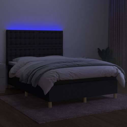 Krevet box spring s madracem LED crni 140x200 cm od tkanine - Crna 140 x 200 cm gumbi Cijena
