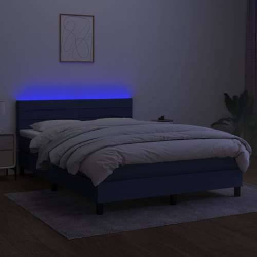 Krevet box spring s madracem LED plavi 140x200 cm od tkanine - Plava 140 x 200 cm vodoravne pruge Cijena