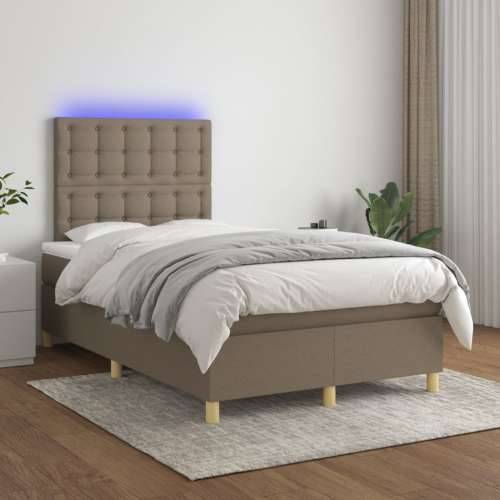 Krevet box spring s madracem LED smeđesivi 120 x 200 cm tkanina - Sivo-smeđa 120 x 200 cm gumbi Cijena
