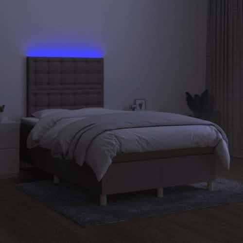 Krevet box spring s madracem LED smeđesivi 120 x 200 cm tkanina - Sivo-smeđa 120 x 200 cm gumbi Cijena