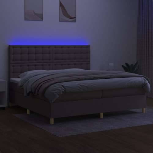 Krevet box spring s madracem LED smeđesivi 200x200 cm tkanina - Sivo-smeđa 200 x 200 cm gumbi Cijena