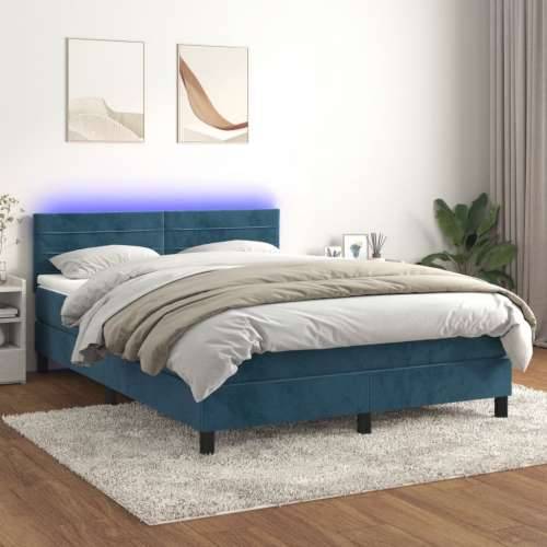 Krevet box spring s madracem LED tamnoplavi 140x200 cm baršun - Tamno plava 140 x 200 cm vodoravne pruge Cijena
