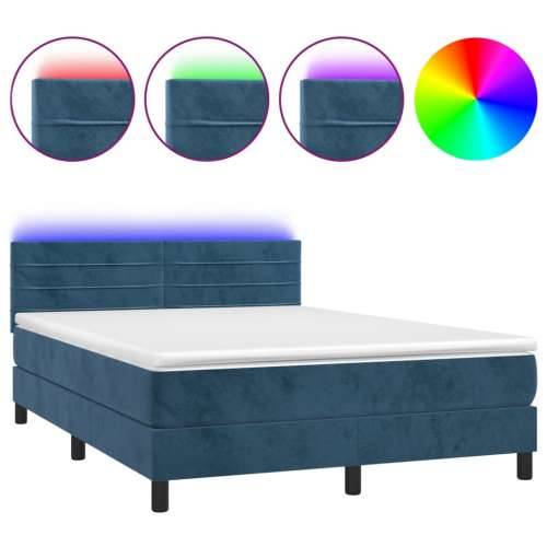 Krevet box spring s madracem LED tamnoplavi 140x200 cm baršun - Tamno plava 140 x 200 cm vodoravne pruge Cijena