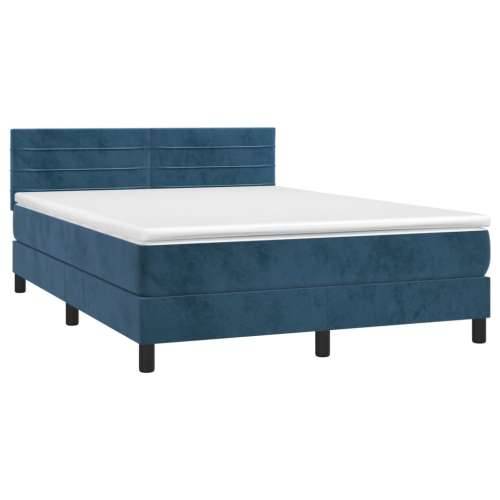 Krevet box spring s madracem LED tamnoplavi 140x200 cm baršun - Tamno plava 140 x 200 cm vodoravne pruge Cijena