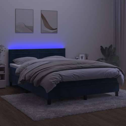 Krevet box spring s madracem LED tamnoplavi 140x200 cm baršun - Tamno plava 140 x 200 cm vodoravne pruge Cijena