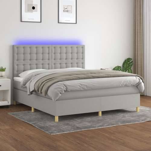 Krevet box spring s madracem LED svjetlosivi 180x200 cm tkanina - Svjetlosiva 180 x 200 cm gumbi Cijena