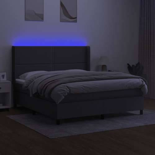 Krevet box spring s madracem LED tamnosivi 160x200 cm tkanina - Tamno siva 160 x 200 cm Obično s čavlima Cijena