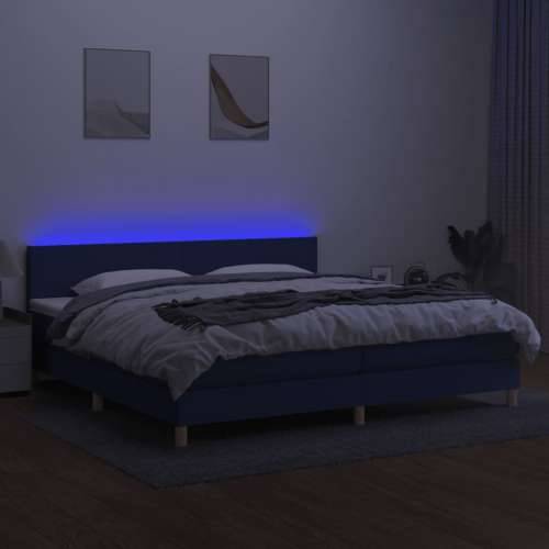 Krevet box spring s madracem LED plavi 200x200 cm od tkanine - Plava 200 x 200 cm Gladak dizajn Cijena