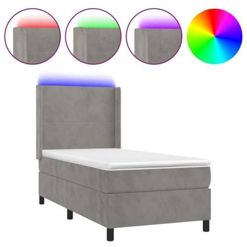 Krevet box spring s madracem LED svjetlosivi 90x200 cm baršun - Svjetlosiva 90 x 200 cm Gladak dizajn Cijena