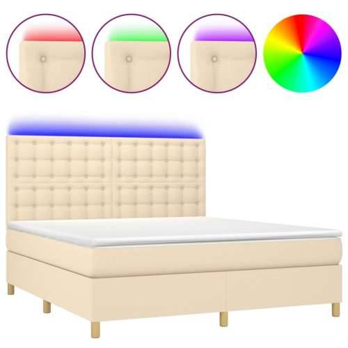 Krevet box spring s madracem LED krem 180x200 cm od tkanine - Krema 180 x 200 cm gumbi Cijena
