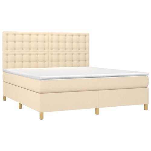 Krevet box spring s madracem LED krem 180x200 cm od tkanine - Krema 180 x 200 cm gumbi Cijena
