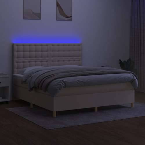Krevet box spring s madracem LED krem 180x200 cm od tkanine - Krema 180 x 200 cm gumbi Cijena