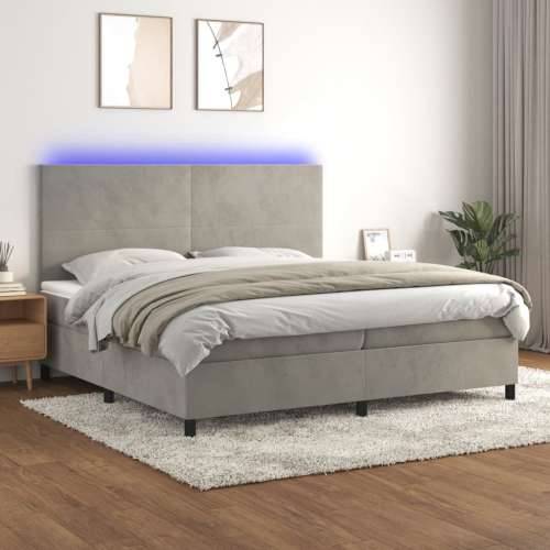 Krevet box spring s madracem LED svjetlosivi 200x200 cm baršun - Svjetlosiva 200 x 200 cm Gladak dizajn Cijena