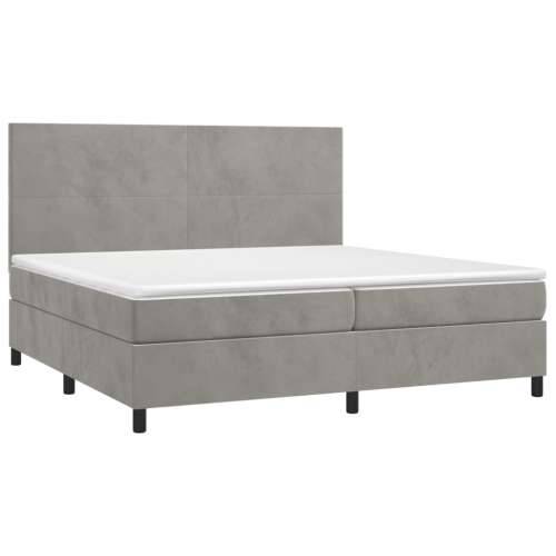 Krevet box spring s madracem LED svjetlosivi 200x200 cm baršun - Svjetlosiva 200 x 200 cm Gladak dizajn Cijena