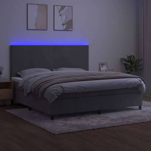 Krevet box spring s madracem LED svjetlosivi 200x200 cm baršun - Svjetlosiva 200 x 200 cm Gladak dizajn Cijena