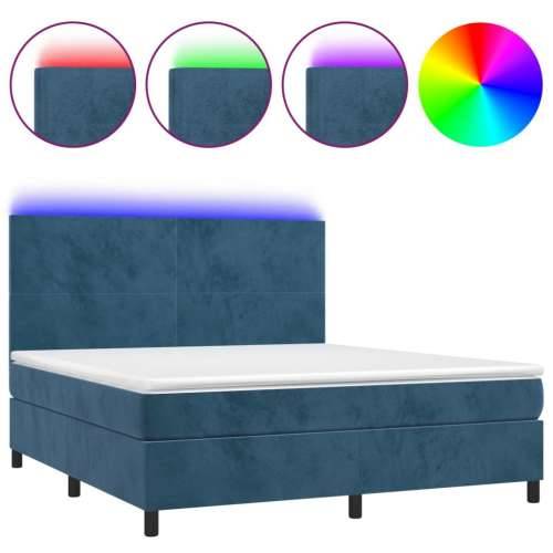 Krevet box spring s madracem LED tamnoplavi 180x200 cm baršun - Tamno plava 180 x 200 cm Gladak dizajn Cijena