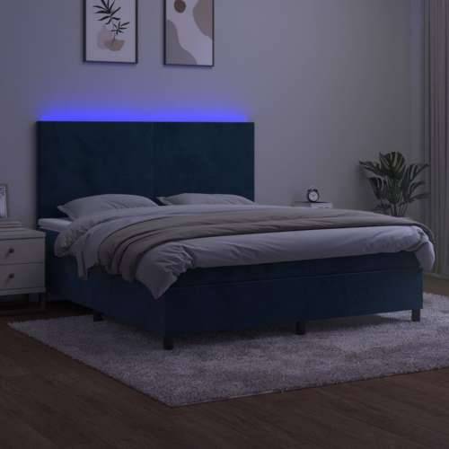 Krevet box spring s madracem LED tamnoplavi 180x200 cm baršun - Tamno plava 180 x 200 cm Gladak dizajn Cijena