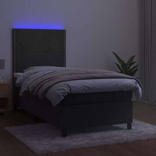 Krevet box spring s madracem LED tamnosivi 90x200 cm baršun - Tamno siva 90 x 200 cm Obično s čavlima Cijena