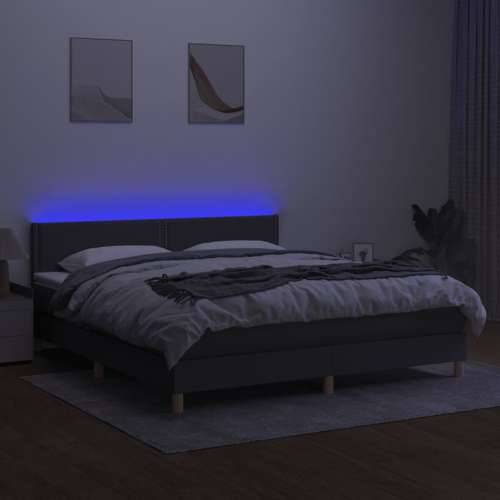 Krevet box spring s madracem LED tamnosivi 180x200 cm tkanina - Tamno siva 180 x 200 cm Obično s čavlima Cijena
