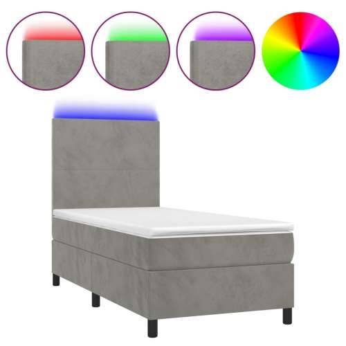 Krevet box spring s madracem LED svjetlosivi 90x200 cm baršun - Svjetlosiva 90 x 200 cm Gladak dizajn Cijena