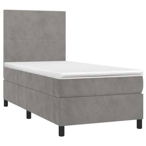 Krevet box spring s madracem LED svjetlosivi 90x200 cm baršun - Svjetlosiva 90 x 200 cm Gladak dizajn Cijena