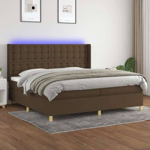 Krevet box spring s madracem LED tamnosmeđi 200x200 cm tkanina - Tamno smeđa 200 x 200 cm gumbi Cijena