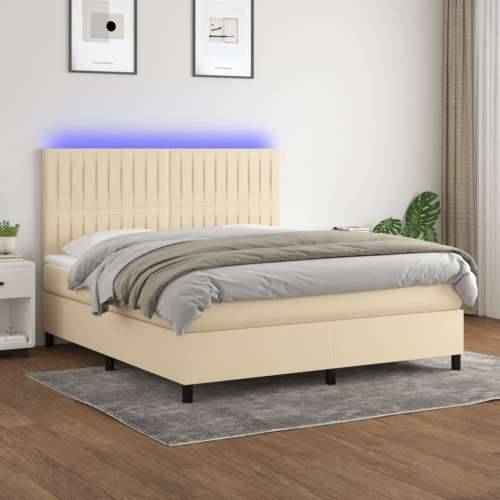 Krevet box spring s madracem LED krem 160x200 cm od tkanine - Krema 160 x 200 cm Okomite pruge Cijena