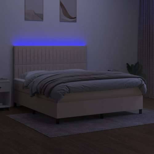 Krevet box spring s madracem LED krem 160x200 cm od tkanine - Krema 160 x 200 cm Okomite pruge Cijena