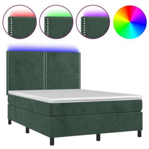 Krevet box spring s madracem LED tamnozeleni 140x190 cm baršun - Tamnozelena 140 x 190 cm Obično s čavlima Cijena