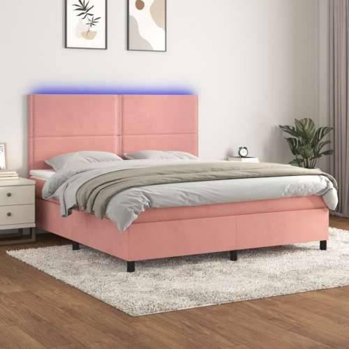 Krevet box spring s madracem LED ružičasti 160x200cm baršunasti - Ružičasta 160 x 200 cm Obično s čavlima Cijena