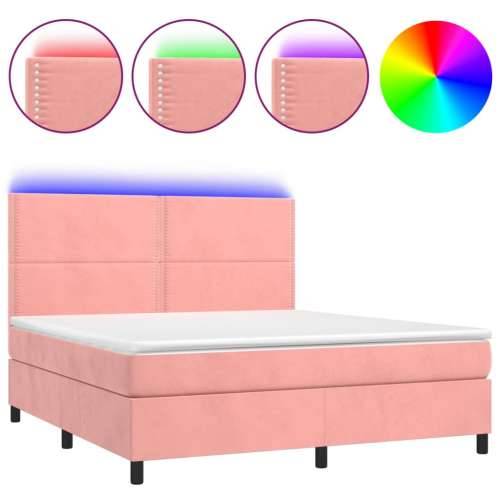 Krevet box spring s madracem LED ružičasti 160x200cm baršunasti - Ružičasta 160 x 200 cm Obično s čavlima Cijena
